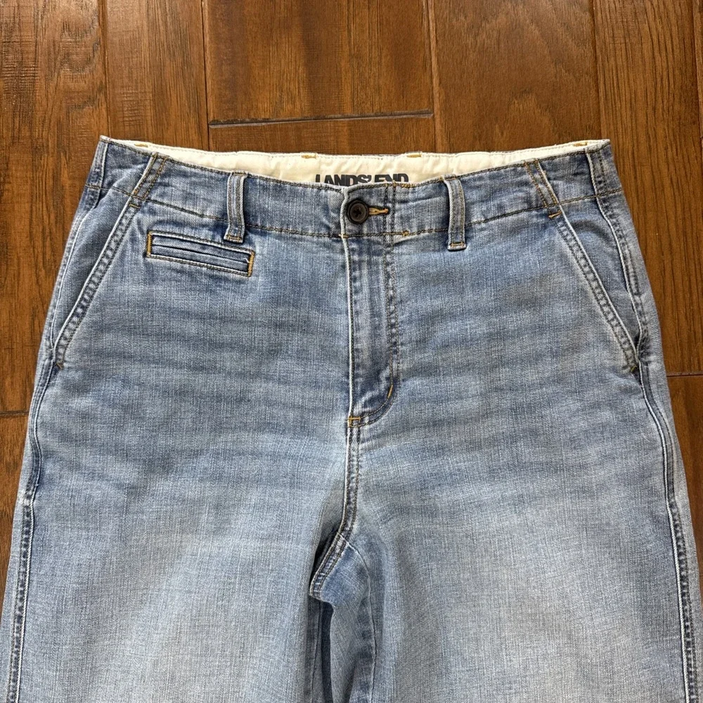 Lands End High Rise Wide‎ Leg Baggy Denim Jean Trousers Women's 10 Stretch Light